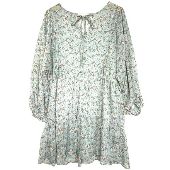 MOON RIVER Women’s Blue Floral Shimmer Boho Mini Dress large - Picture 1 of 4